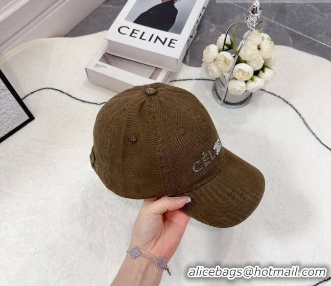 Good Product Celine Canvas Baseball Hat with Crystals C0613 Green 2023