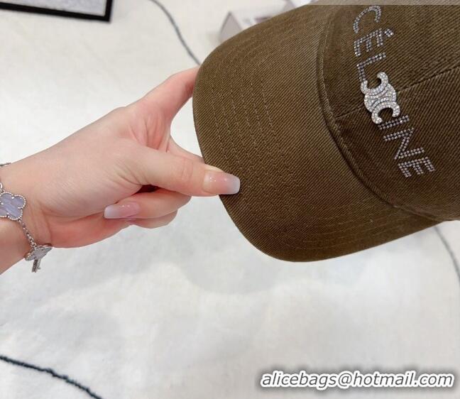 Good Product Celine Canvas Baseball Hat with Crystals C0613 Green 2023