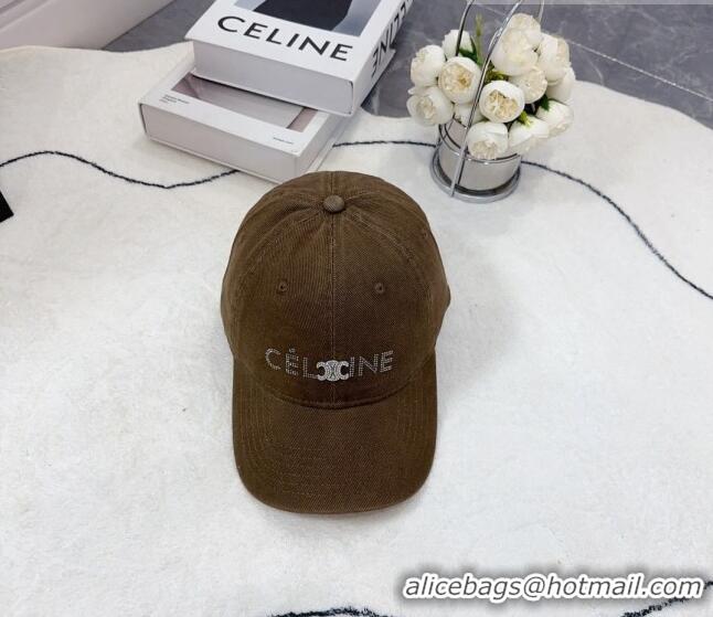 Good Product Celine Canvas Baseball Hat with Crystals C0613 Green 2023