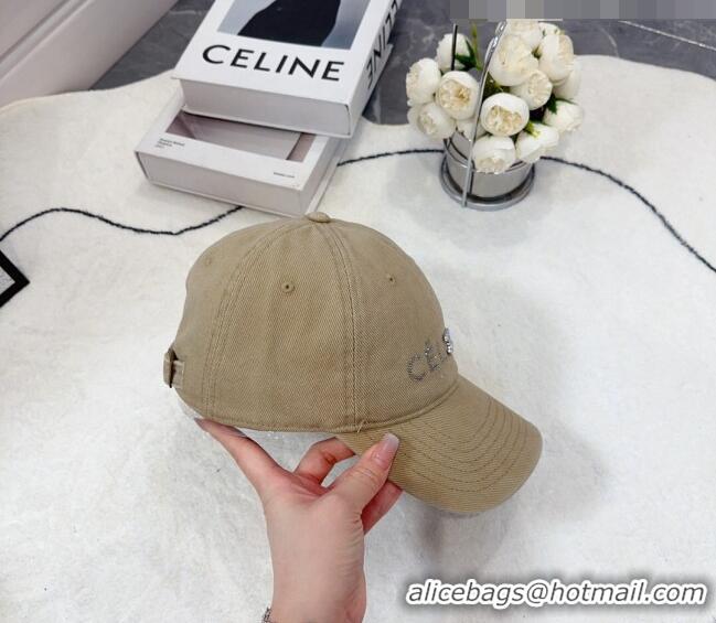 New Fashion Celine Canvas Baseball Hat with Crystals C0613 Beige 2023