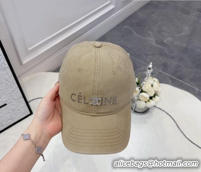 New Fashion Celine Canvas Baseball Hat with Crystals C0613 Beige 2023