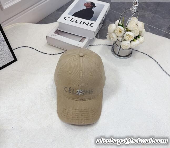 New Fashion Celine Canvas Baseball Hat with Crystals C0613 Beige 2023