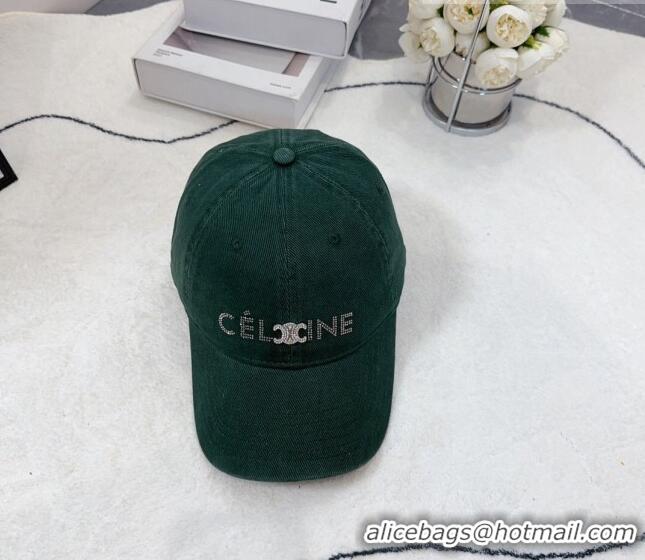 Shop Best Celine Canvas Baseball Hat with Crystals C0613 Green 2023