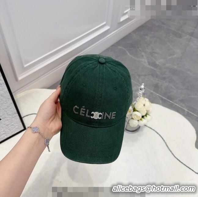 Shop Best Celine Canvas Baseball Hat with Crystals C0613 Green 2023