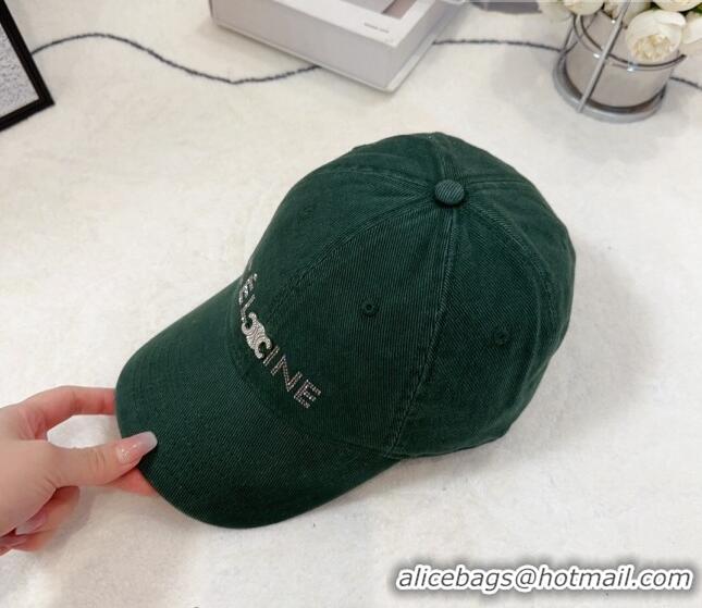 Shop Best Celine Canvas Baseball Hat with Crystals C0613 Green 2023