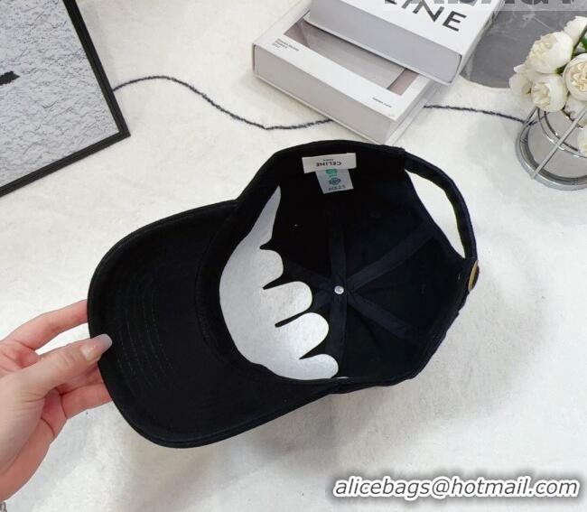 Hot Sell Cheap Celine Canvas Baseball Hat with Crystals C0613 Black 2023