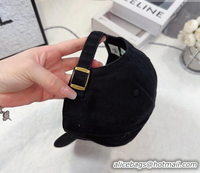 Hot Sell Cheap Celine Canvas Baseball Hat with Crystals C0613 Black 2023