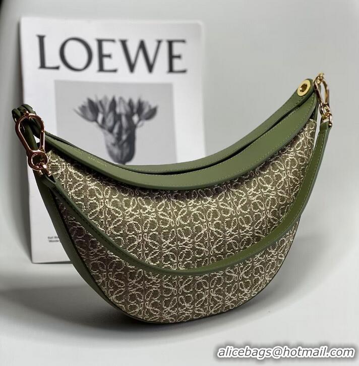 Top Grade Loewe Original Leather Shoulder Handbag 3073 Green Embroidery