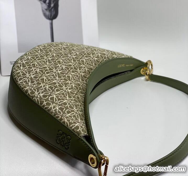 Top Grade Loewe Original Leather Shoulder Handbag 3073 Green Embroidery