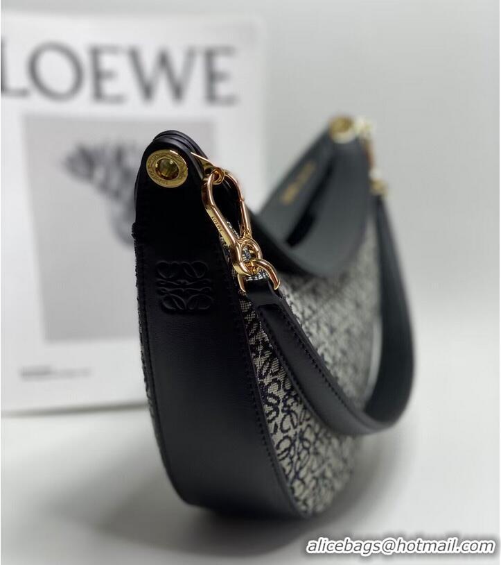 Good Taste Loewe Original Leather Shoulder Handbag 3073 Black Embroidery