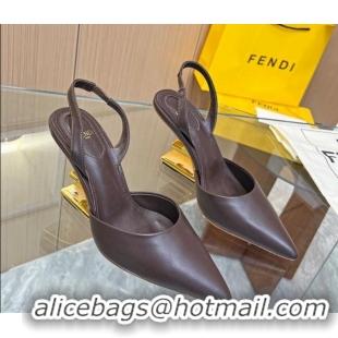 Good Quality Fendi First Slingbacks High Heel Pumps 9.5cm in Coffee Leather 420083