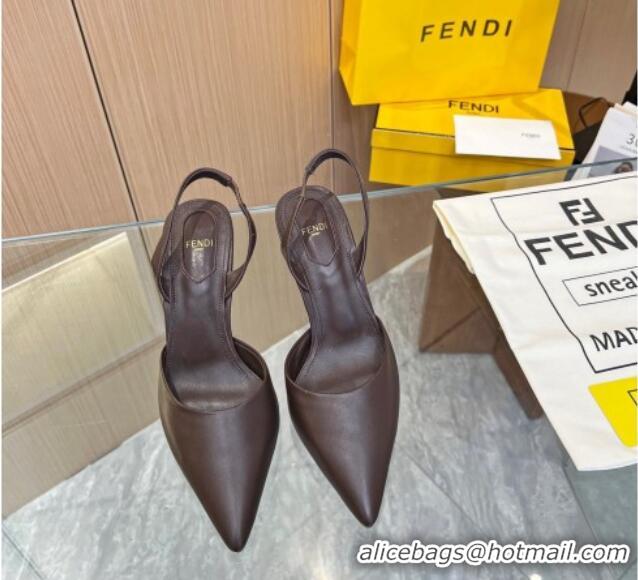 Good Quality Fendi First Slingbacks High Heel Pumps 9.5cm in Coffee Leather 420083