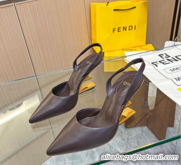 Good Quality Fendi First Slingbacks High Heel Pumps 9.5cm in Coffee Leather 420083