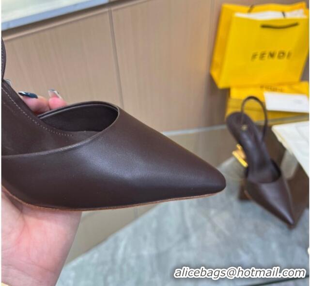 Good Quality Fendi First Slingbacks High Heel Pumps 9.5cm in Coffee Leather 420083