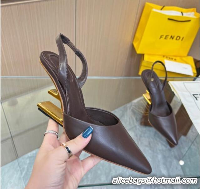 Good Quality Fendi First Slingbacks High Heel Pumps 9.5cm in Coffee Leather 420083