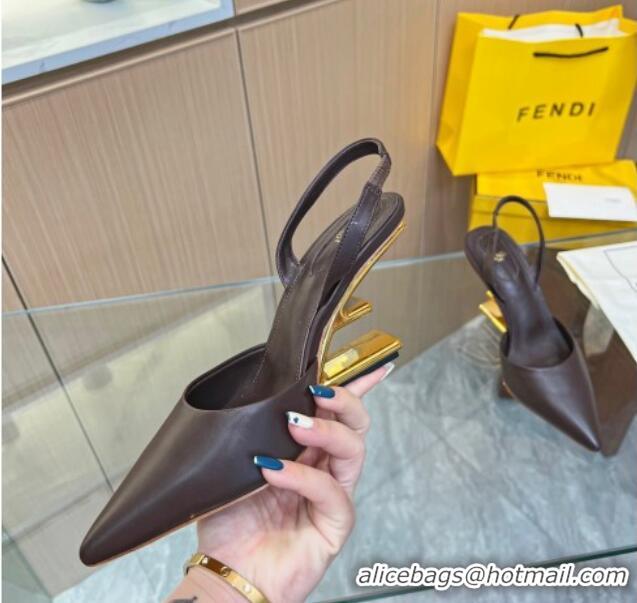 Good Quality Fendi First Slingbacks High Heel Pumps 9.5cm in Coffee Leather 420083