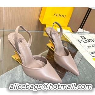 Charming Fendi First Slingbacks High Heel Pumps 9.5cm in Grey Leather 420084