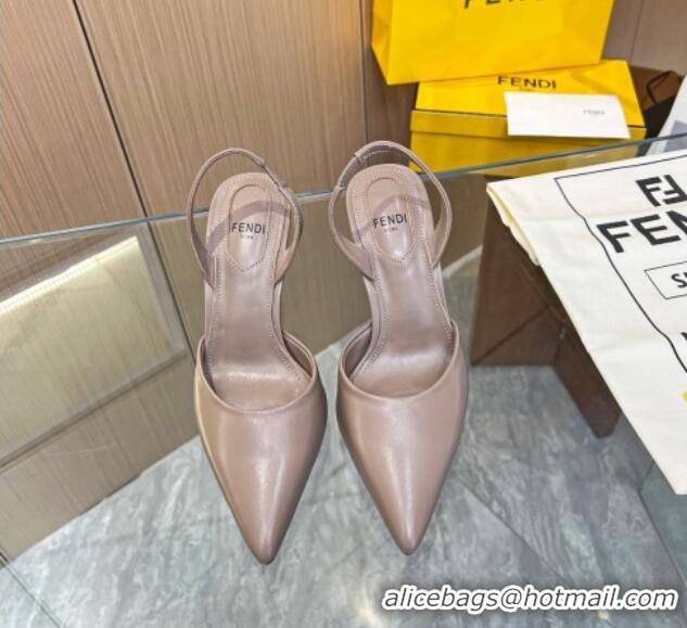 Charming Fendi First Slingbacks High Heel Pumps 9.5cm in Grey Leather 420084