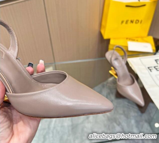 Charming Fendi First Slingbacks High Heel Pumps 9.5cm in Grey Leather 420084