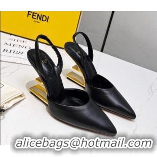 Stylish Fendi First Slingbacks High Heel Pumps 9.5cm in Black Leather 420085