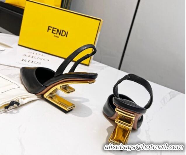 Stylish Fendi First Slingbacks High Heel Pumps 9.5cm in Black Leather 420085