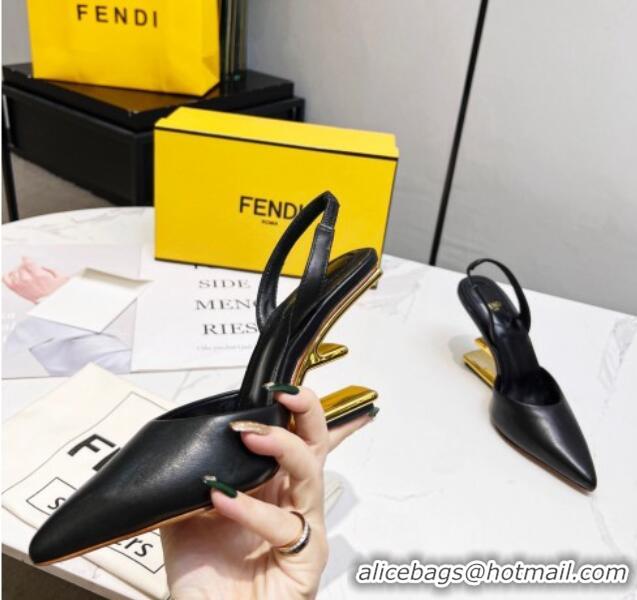 Stylish Fendi First Slingbacks High Heel Pumps 9.5cm in Black Leather 420085