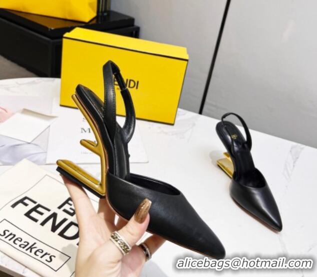 Stylish Fendi First Slingbacks High Heel Pumps 9.5cm in Black Leather 420085