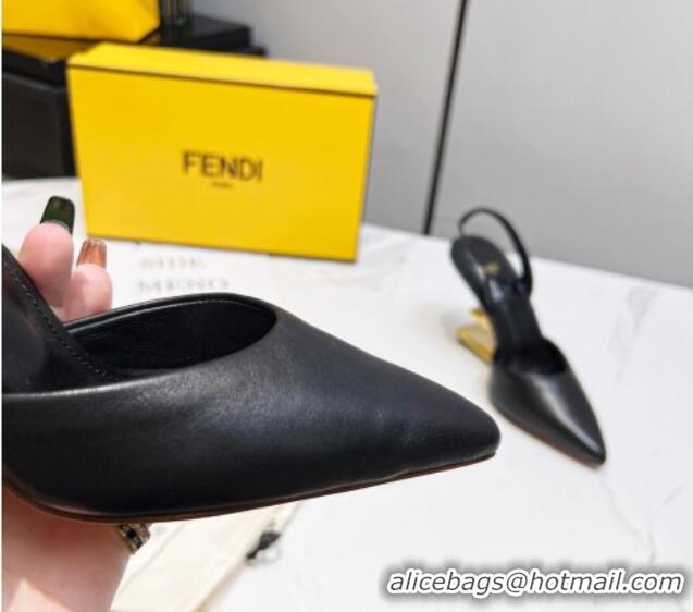 Stylish Fendi First Slingbacks High Heel Pumps 9.5cm in Black Leather 420085