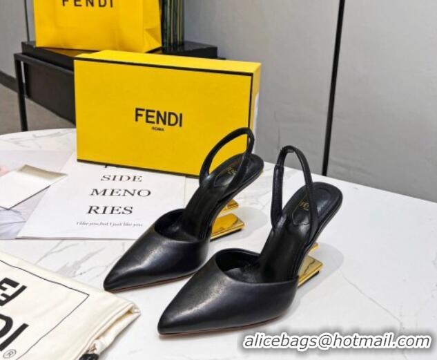 Stylish Fendi First Slingbacks High Heel Pumps 9.5cm in Black Leather 420085