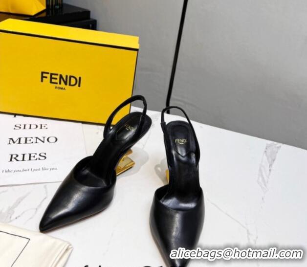 Stylish Fendi First Slingbacks High Heel Pumps 9.5cm in Black Leather 420085