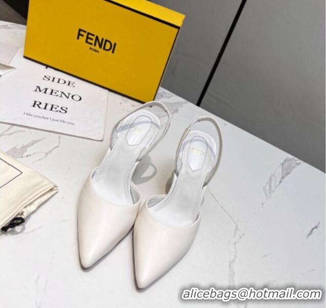 Discount Fendi First Slingbacks High Heel Pumps 9.5cm in White Leather 420086