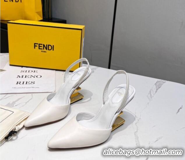 Discount Fendi First Slingbacks High Heel Pumps 9.5cm in White Leather 420086