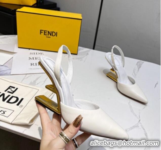 Discount Fendi First Slingbacks High Heel Pumps 9.5cm in White Leather 420086