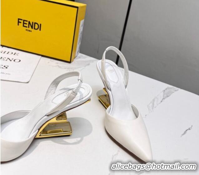 Discount Fendi First Slingbacks High Heel Pumps 9.5cm in White Leather 420086