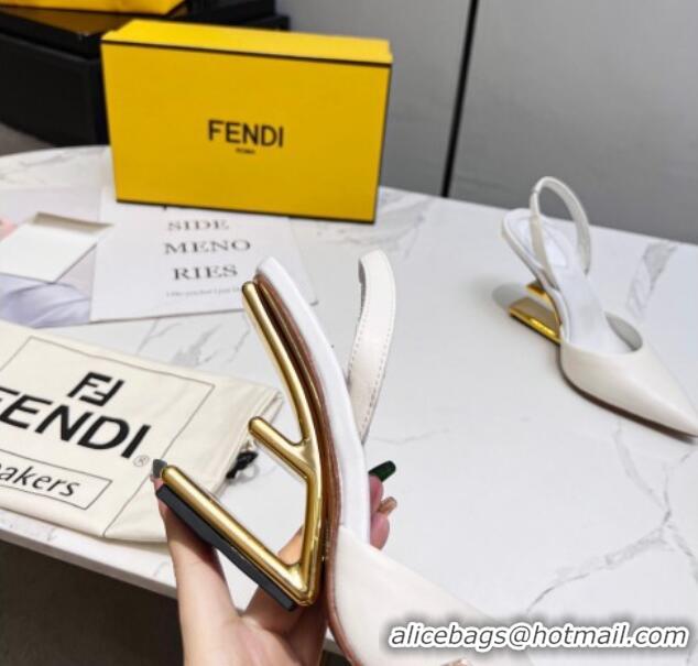 Discount Fendi First Slingbacks High Heel Pumps 9.5cm in White Leather 420086