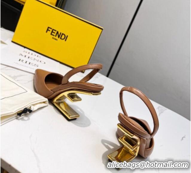 Good Looking Fendi First Slingbacks High Heel Pumps 9.5cm in Brown Leather 420088