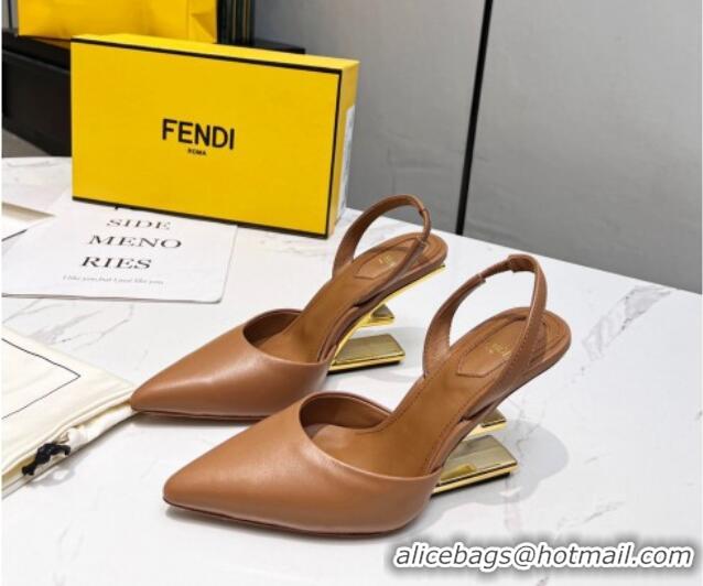 Good Looking Fendi First Slingbacks High Heel Pumps 9.5cm in Brown Leather 420088