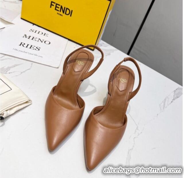 Good Looking Fendi First Slingbacks High Heel Pumps 9.5cm in Brown Leather 420088