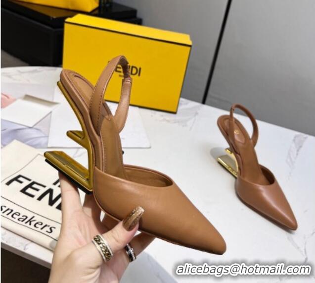 Good Looking Fendi First Slingbacks High Heel Pumps 9.5cm in Brown Leather 420088