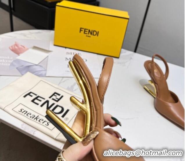 Good Looking Fendi First Slingbacks High Heel Pumps 9.5cm in Brown Leather 420088