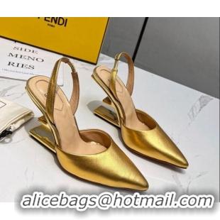 Best Grade Fendi First Slingbacks High Heel Pumps 9.5cm in Gold Leather 420089