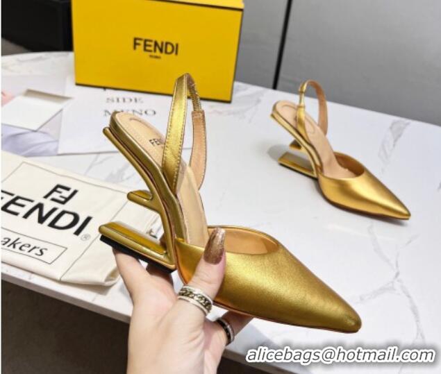 Best Grade Fendi First Slingbacks High Heel Pumps 9.5cm in Gold Leather 420089