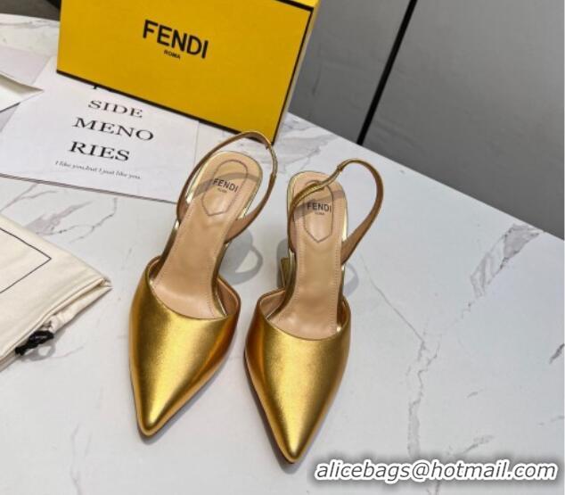 Best Grade Fendi First Slingbacks High Heel Pumps 9.5cm in Gold Leather 420089