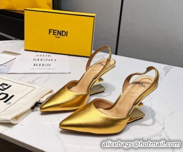 Best Grade Fendi First Slingbacks High Heel Pumps 9.5cm in Gold Leather 420089