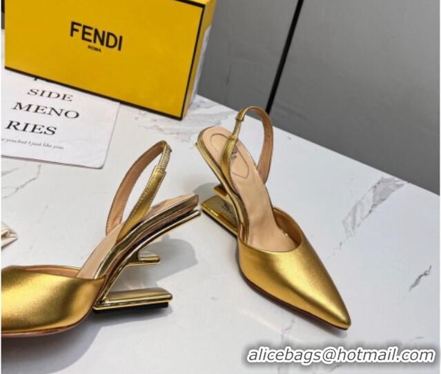 Best Grade Fendi First Slingbacks High Heel Pumps 9.5cm in Gold Leather 420089