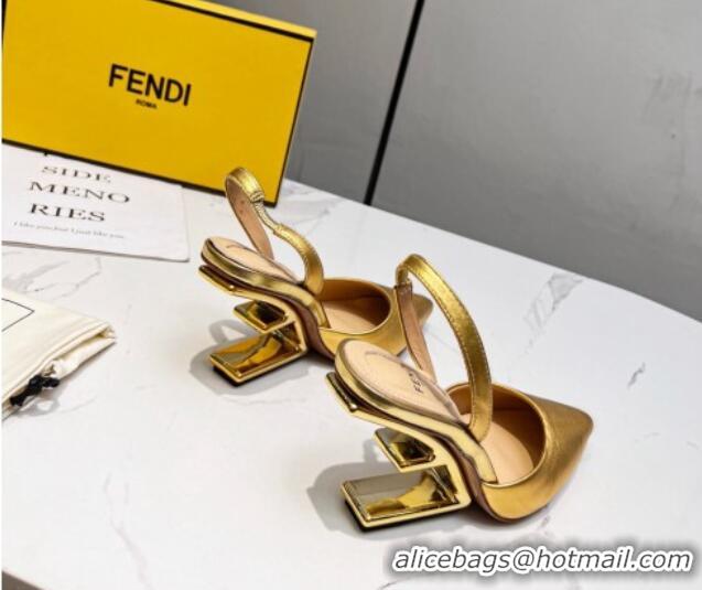 Best Grade Fendi First Slingbacks High Heel Pumps 9.5cm in Gold Leather 420089