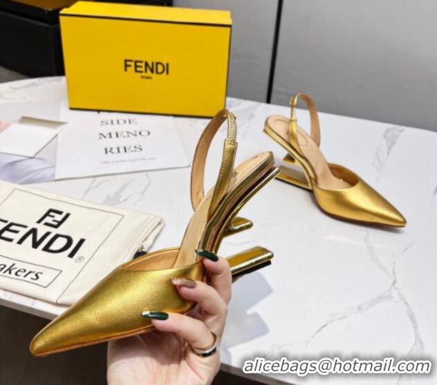 Best Grade Fendi First Slingbacks High Heel Pumps 9.5cm in Gold Leather 420089