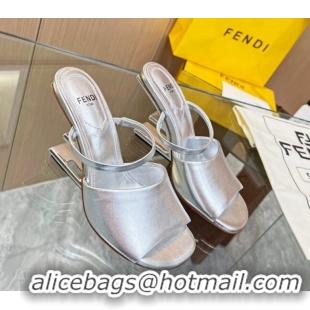 Top Grade Fendi First Slingbacks High Heel Sandals 9.5cm in Silver Leather 420090