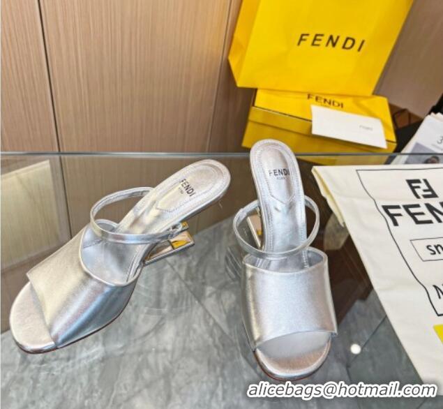 Top Grade Fendi First Slingbacks High Heel Sandals 9.5cm in Silver Leather 420090