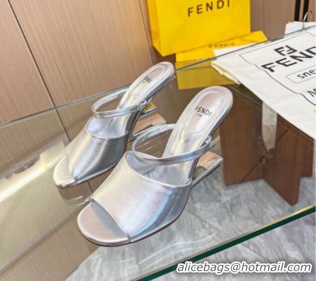 Top Grade Fendi First Slingbacks High Heel Sandals 9.5cm in Silver Leather 420090